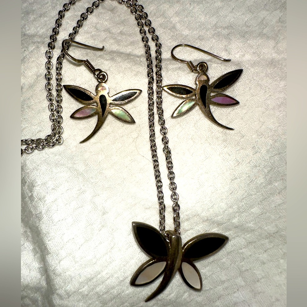 .STERLING dragonfly necklace and earrings SET!!!